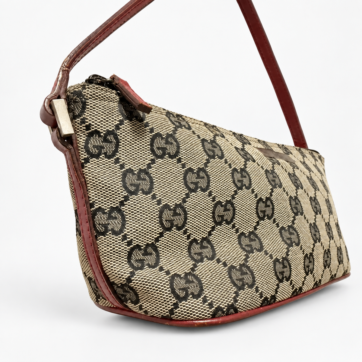 Gucci Vintage GG Canvas Boat Bag – Red Leather