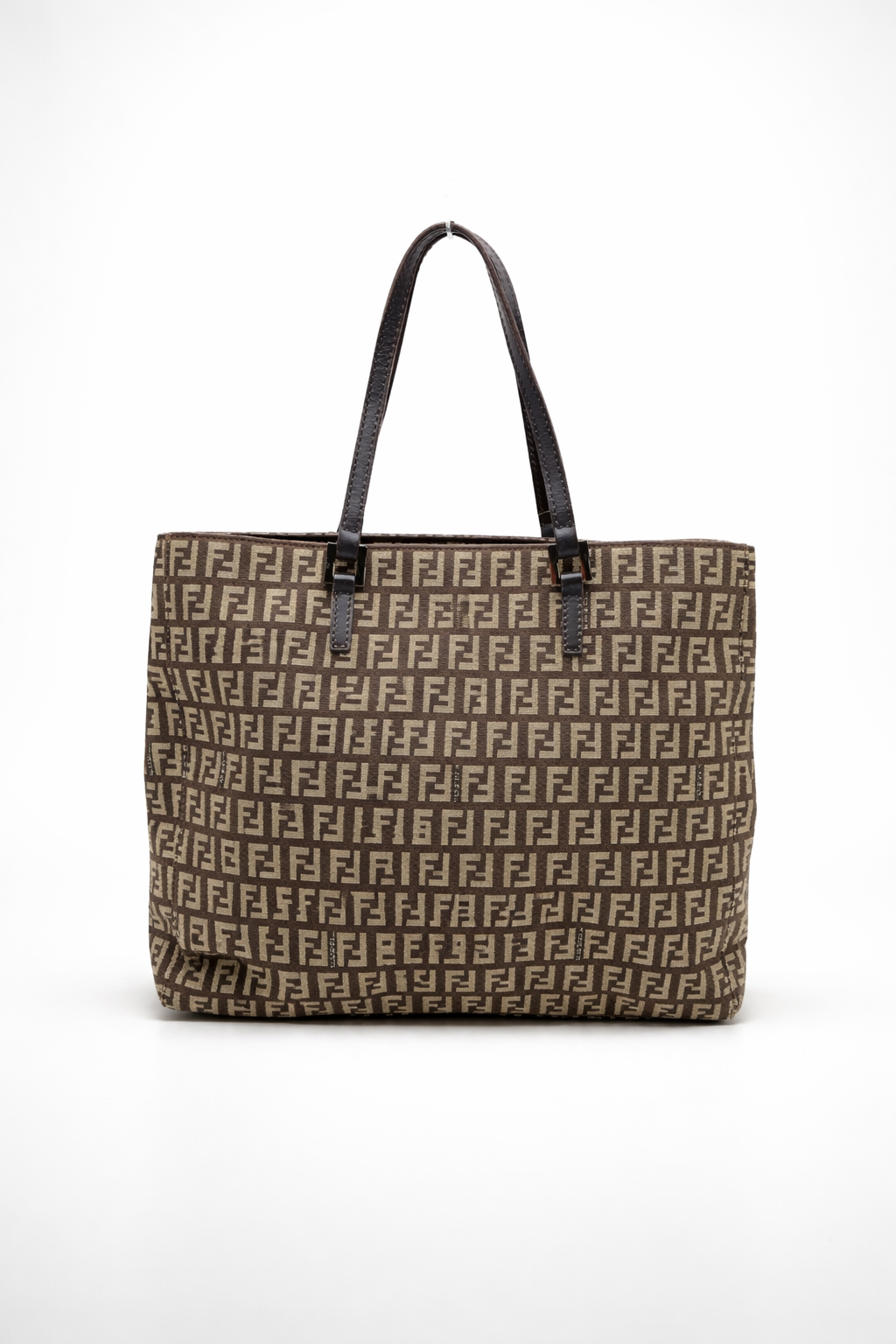 Fendi Zucca Pattern Khaki Canvas Leather Handbag