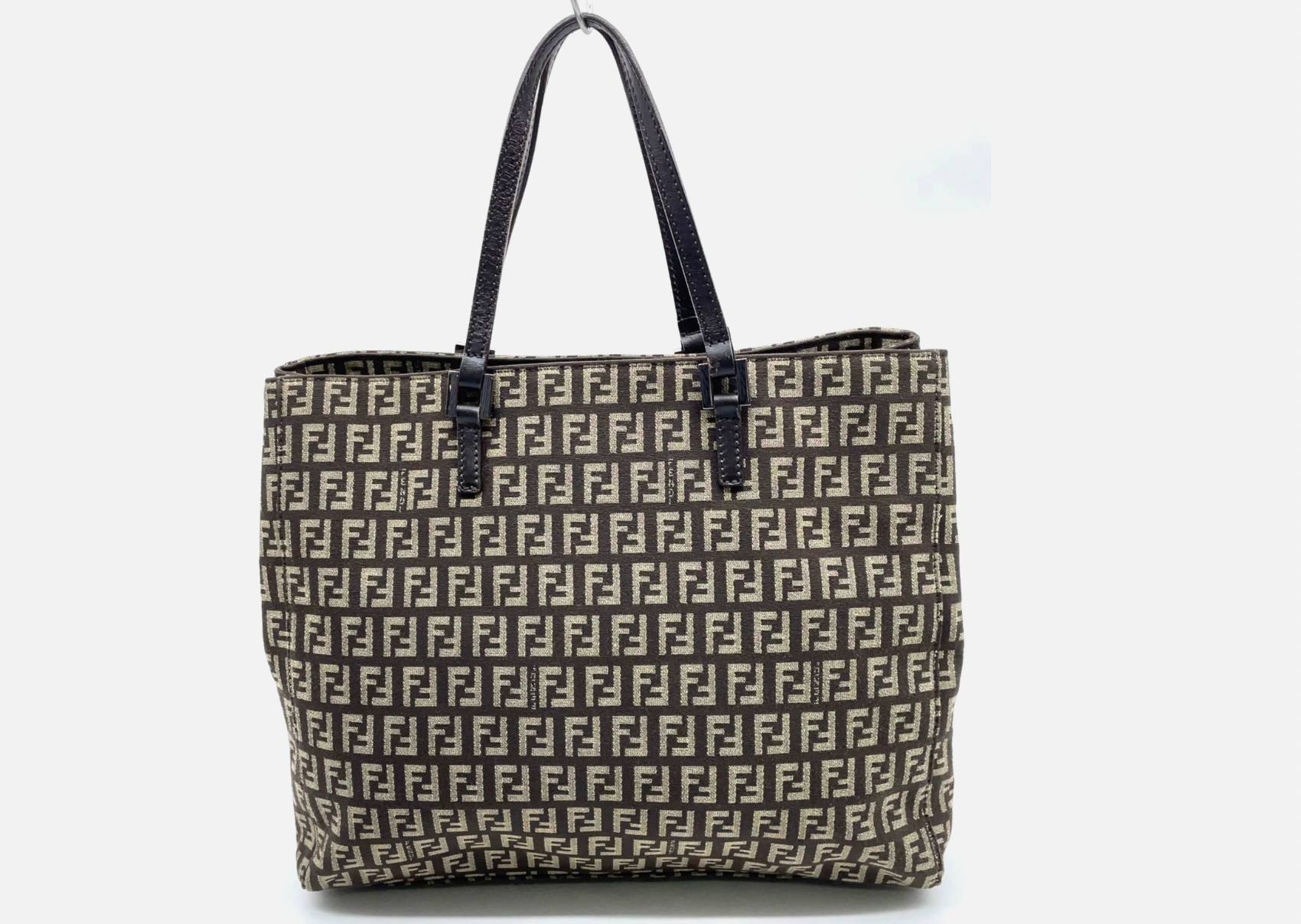 Fendi Zucca Pattern Khaki Canvas Leather Handbag