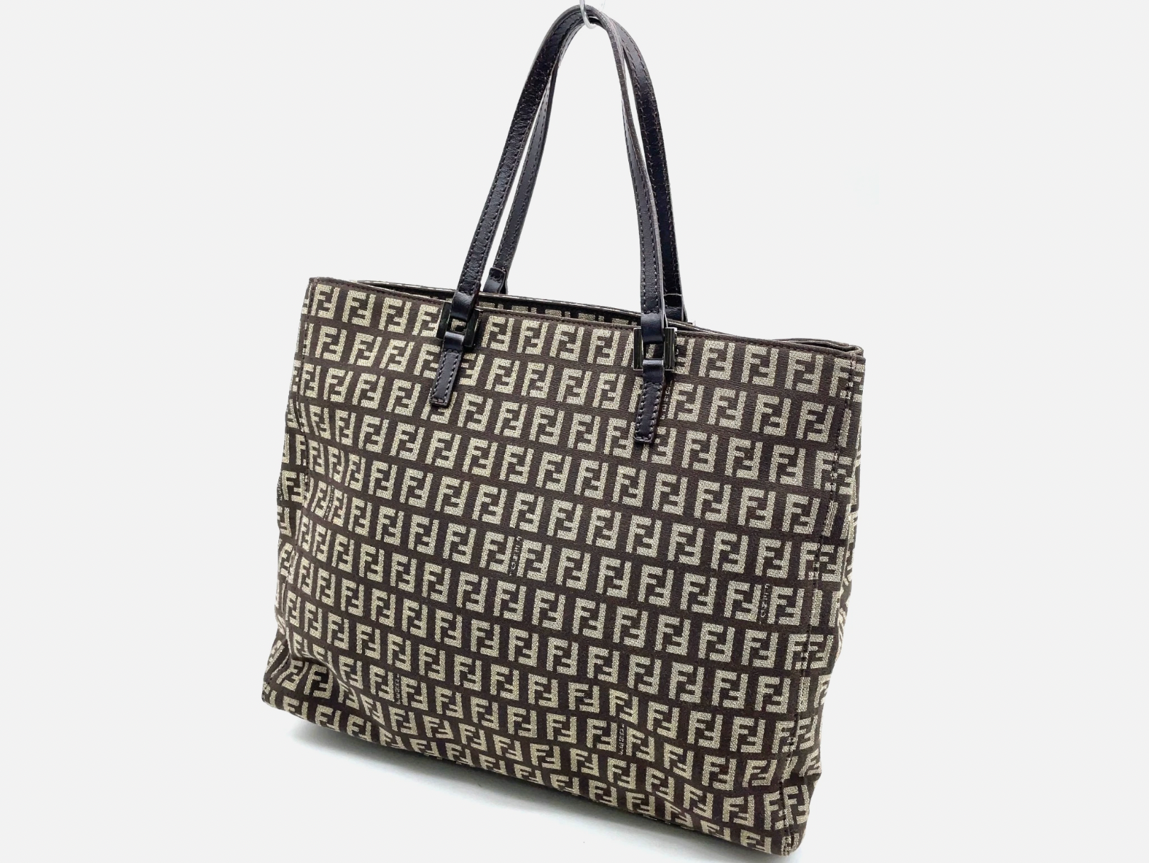 Fendi Zucca Pattern Khaki Canvas Leather Handbag