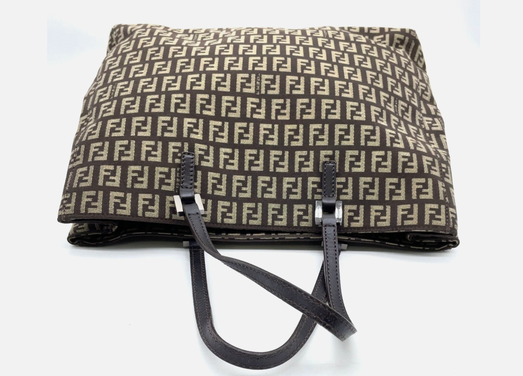 Fendi Zucca Pattern Khaki Canvas Leather Handbag