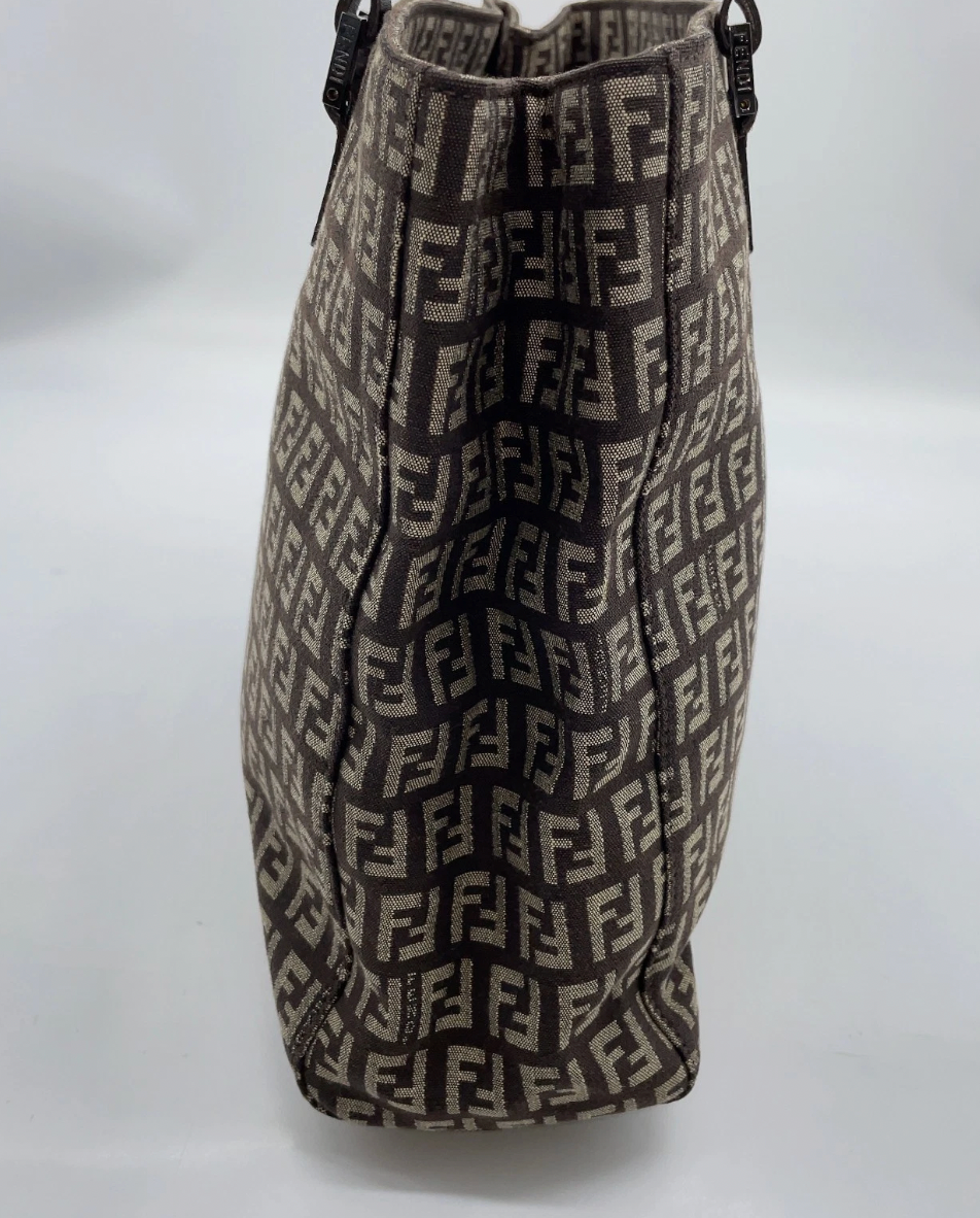 Fendi Zucca Pattern Khaki Canvas Leather Handbag