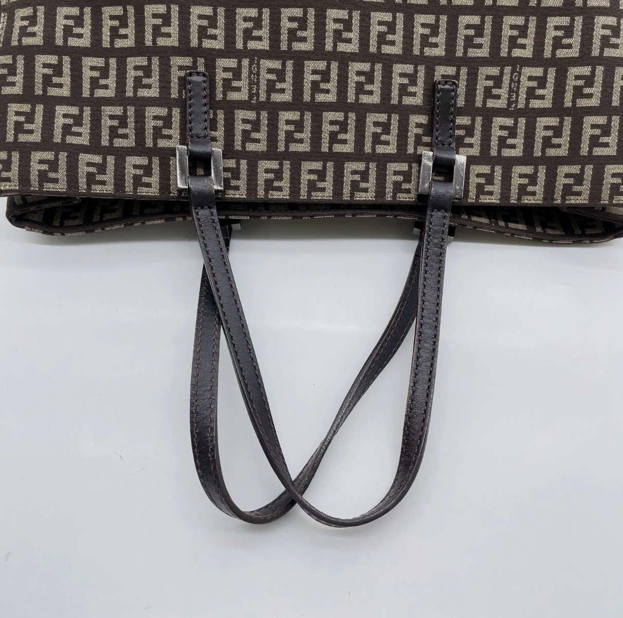 Fendi Zucca Pattern Khaki Canvas Leather Handbag