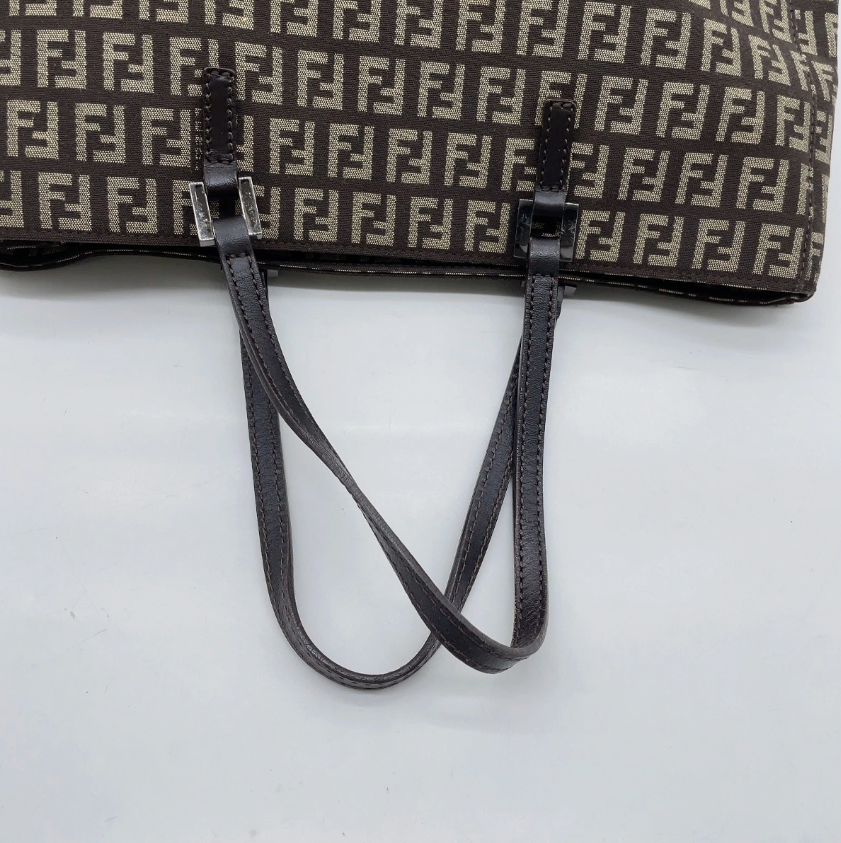 Fendi Zucca Pattern Khaki Canvas Leather Handbag