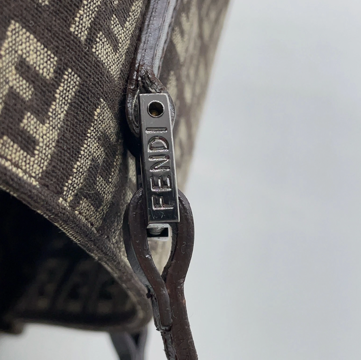 Fendi Zucca Pattern Khaki Canvas Leather Handbag