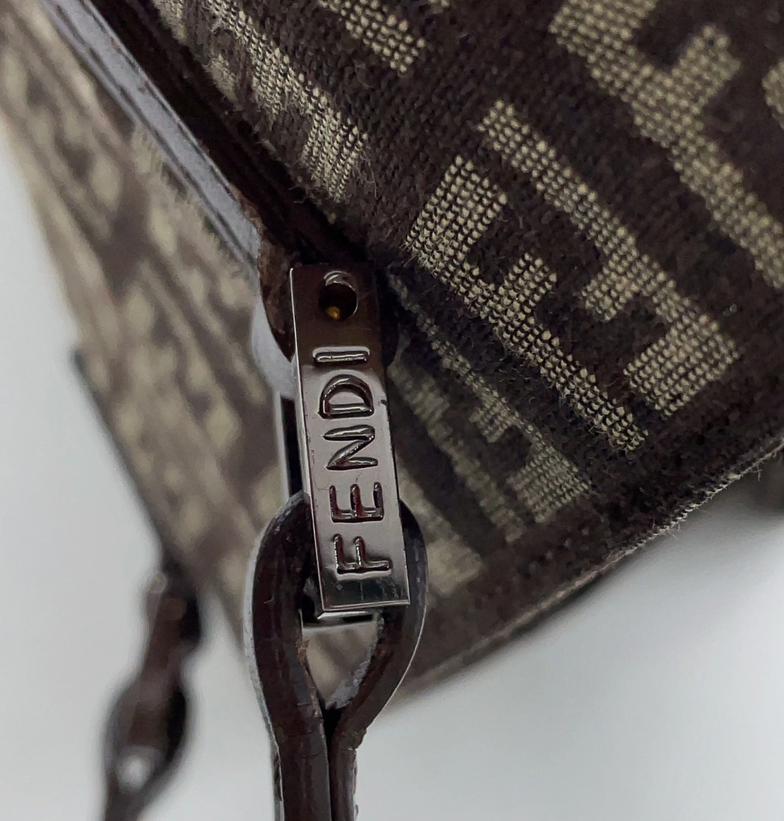 Fendi Zucca Pattern Khaki Canvas Leather Handbag