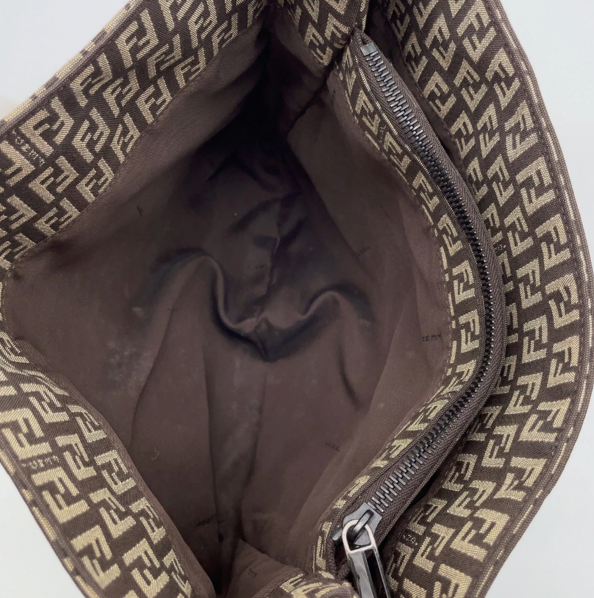 Fendi Zucca Pattern Khaki Canvas Leather Handbag
