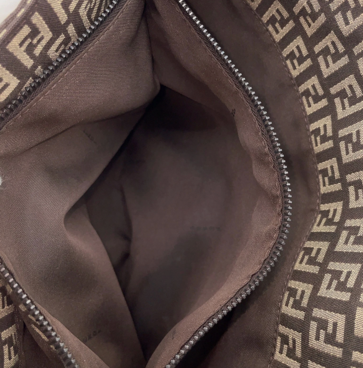 Fendi Zucca Pattern Khaki Canvas Leather Handbag