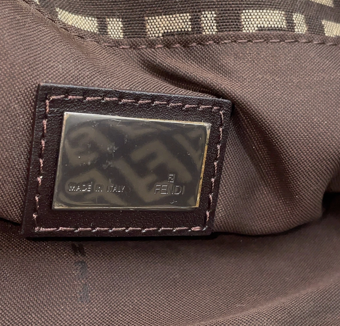 Fendi Zucca Pattern Khaki Canvas Leather Handbag