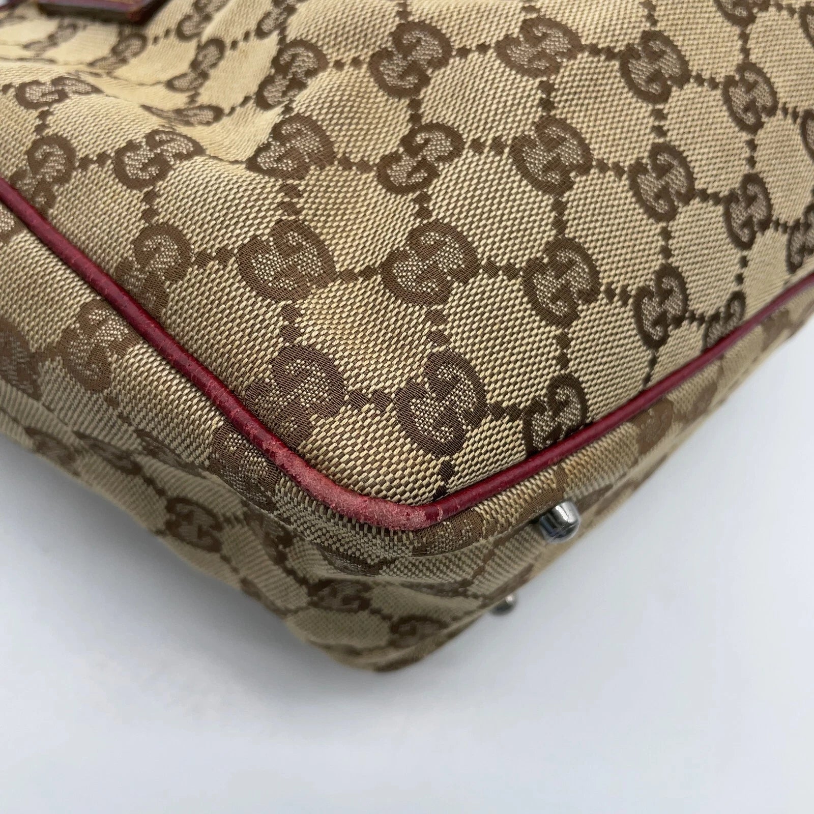 Gucci GG Canvas Leather Red Beige